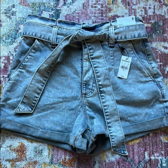 Express Pants - Express Blue Jean Shorts with High-Waist and Cuffed Hem